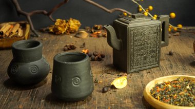 Çin çay seremonisi antik Çin çaydanlığı geleneksel geleneksel tarzında.