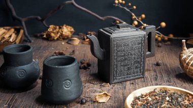 Çin çay seremonisi antik Çin çaydanlığı geleneksel geleneksel tarzında.