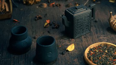 Çin çay seremonisi antik Çin çaydanlığı geleneksel geleneksel tarzında.