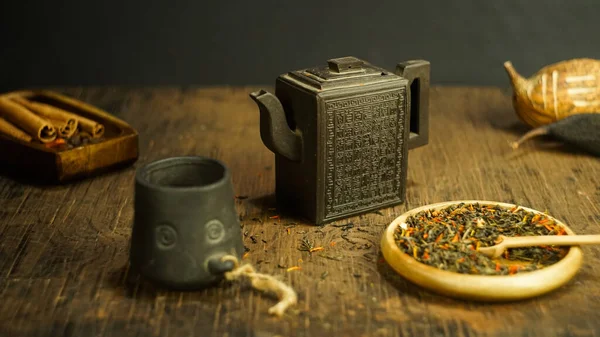 Kínai Tea Szertartás Ősi Évjárat Agyag Kínai Teáskanna Klasszikus Hagyományos — Stock Fotó