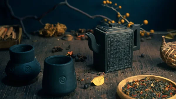 Chiński Herbata Ceremonia Starożytny Vintage Gliny Chiński Czajniczek Klasyczny Tradycyjny — Zdjęcie stockowe