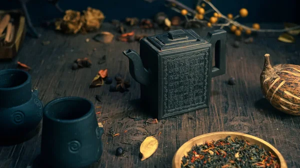 Chiński Herbata Ceremonia Starożytny Vintage Gliny Chiński Czajniczek Klasyczny Tradycyjny — Zdjęcie stockowe
