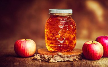 Tahta masada taze elmalar ve nar tohumlarıyla.