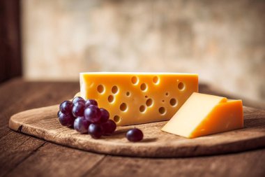 Tahta masada peynir, salam ve üzüm.
