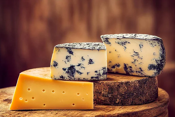 Koyu ahşap arka planda bıçaklı peynir.