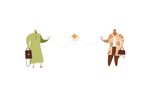 Arabisches Paar Moderner Freizeitkleidung Und Kopfbedeckung Porträt Eines Muslimischen Mannes — Stockvektor