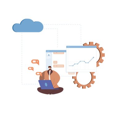 Takım iletişimi ve proje yönetimi kavramı. İşbirliği, iş yerindeki çalışanların etkileşimi. Modern şirkette iş akışı ve iş kurumu. Düz vektör çizimi beyaz arkaplanda izole edildi.