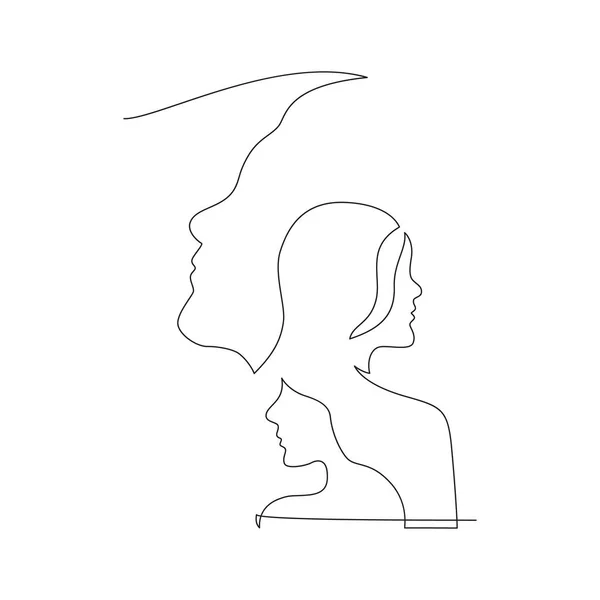 Kadın grup yüzleri çizen çizgilerin resimli tebrik kartı gününüz kutlu olsun. Uluslararası kadın eşitliği etkinliği.