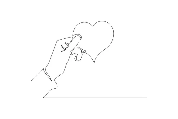 Hand Hält Herzförmige Karte Kontinuierliche Linienzeichnung Romantisches Konzept — Stockvektor
