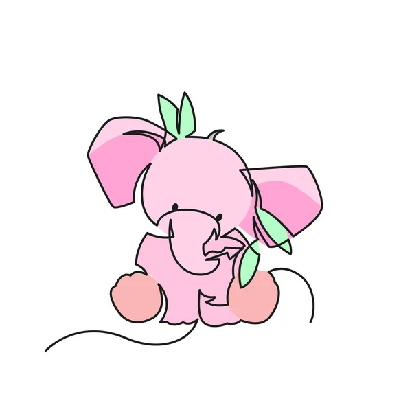 Glücklicher Kleiner Rosa Elefant Glücklich Rosa Elefant Illustration Kontinuierliche Linienzeichnung — Stockvektor