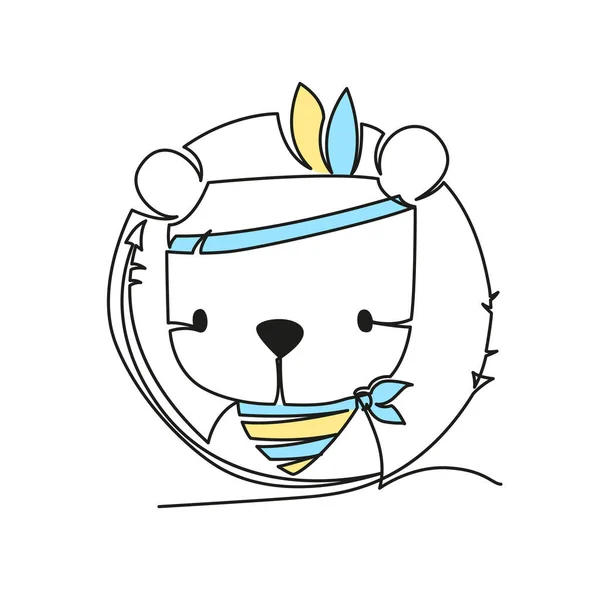 Szczęśliwego Małego Teddy Ego Szczęśliwy Miś Ilustracja Ciągły Linia Rysunek — Wektor stockowy