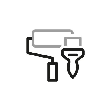 Basit Fırçalar ve Resimli Vektör Çizgisi Simgeleri. Resim için rulo ve fırça.