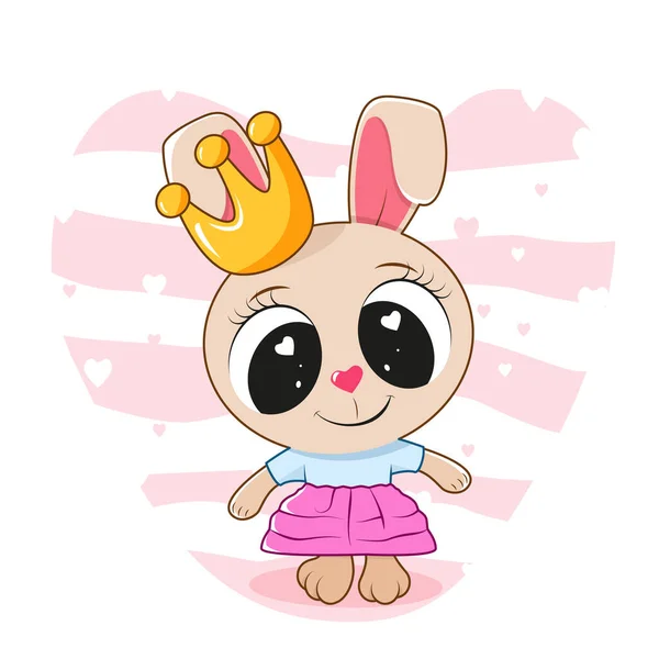 Cute Cartoon Bunny Stands Dress Golden Crown — Stock Vector