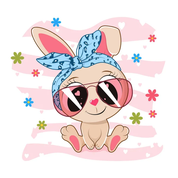 Cute Cartoon Bunny Sitting Wearing Glasses — Vector de stock