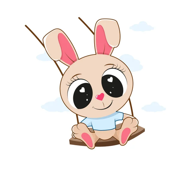 Cute Cartoon Bunny Who Rides Swing — стоковый вектор