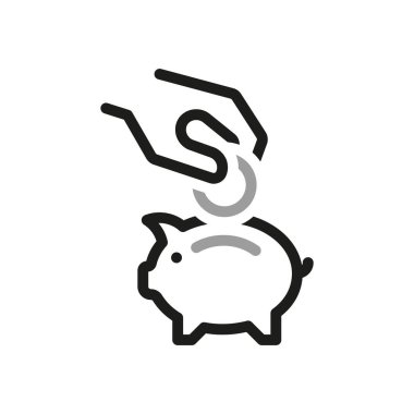 Sikkelerin Basit İlgili Simgeler. Domuz şeklinde bir domuz kumbarası ikonu. İnternet simgeleri ile bağlantı kurun. Düzenlenebilir vektör vuruşu.