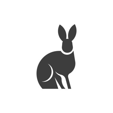 Tavşan logosu beyaz arka planda izole edilmiş. Tavşan vektör şablonu, siyah tavşan vektör stok görüntüsü.