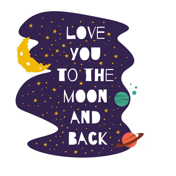 Love You Moon Back Quote Isolated White Planets Moon Stars — Stockvector