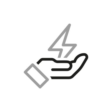 Simple of hand holding lightning vector Line Icon. Icon for renewable energy, green technology. Design elements for you projects.