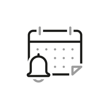 Takvim bildirimiyle ilgili basit doğrusal vektör simgesi. Bildirimle ilgili satır simgeleri. Arayüz ögeleri.