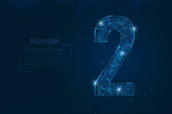 İki numaranın soyut mavi görüntüsü. Çokgen çizimler, gece gökyüzündeki yıldızlara benzer. Ya da cam kırıklarına. Web sitesi, web, internet için dijital tasarım.