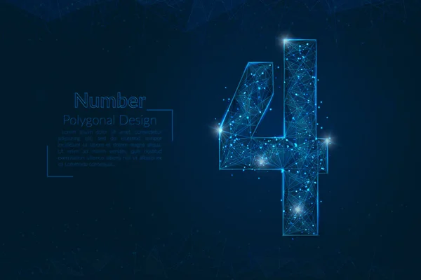 Dört numaranın soyut mavi görüntüsü. Çokgen çizimler, gece gökyüzündeki yıldızlara benzer. Ya da cam kırıklarına. Web sitesi, web, internet için dijital tasarım.