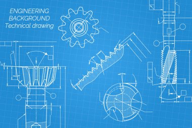 Mavi arka planda makine mühendisliği çizimleri. Musluk aletleri, daha sıkıcı. Teknik Tasarım. Koruyun. Ayrıntılı plan. Vektör illüstrasyonu.