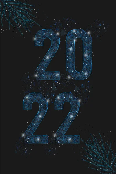 Streszczenie odizolowanego niebieskiego obrazu nowego roku numer 2022. Polygonal low poly wireframe ilustracja wygląda jak gwiazdy na bluźnierczym nocnym niebie w spase lub latające odłamki szkła. Internet cyfrowy, projektowanie stron internetowych. — Wektor stockowy