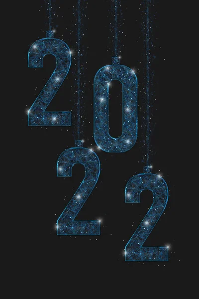 Abstract isolated blue image of new year number 2022. Polygonal low poly wireframe illustration looks like stars in the blask night sky in spase or flying glass shards. Digital web, internet design. — Stock Vector