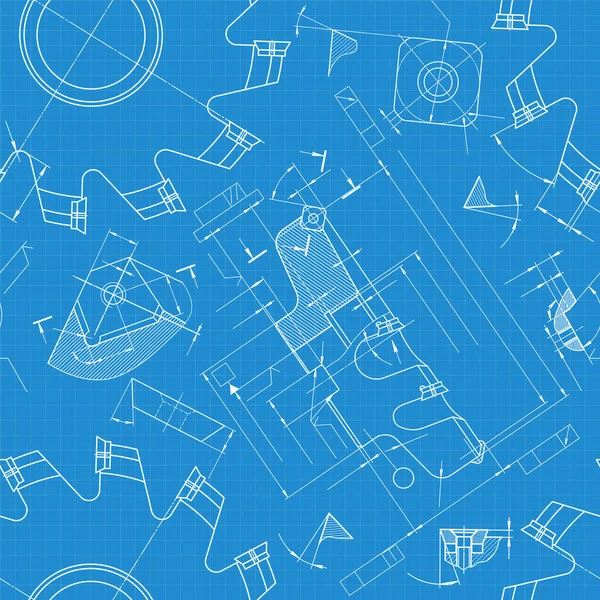 Mavi arka planda makine mühendisliği çizimleri. Kesme aletleri, değirmen kesici. Teknik Tasarım. Koruyun. Ayrıntılı plan. Kusursuz desen. Vektör illüstrasyonu.