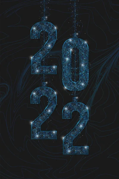 Abstrakt isolerad blå bild av nyår nummer 2022. Polygonal låg poly wireframe illustration ser ut som stjärnor i blask natthimmel i spas eller flygande glasskärvor. Digital webb, internetdesign. — Stock vektor