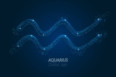 Kova burcunun soyut fütüristik görüntüsü. Astrolojik yıldız falı karakteristiği. Çokgen vektör illüstrasyonu, gece gökyüzündeki yıldızlara benzer. Dijital düşük poli tasarımı.