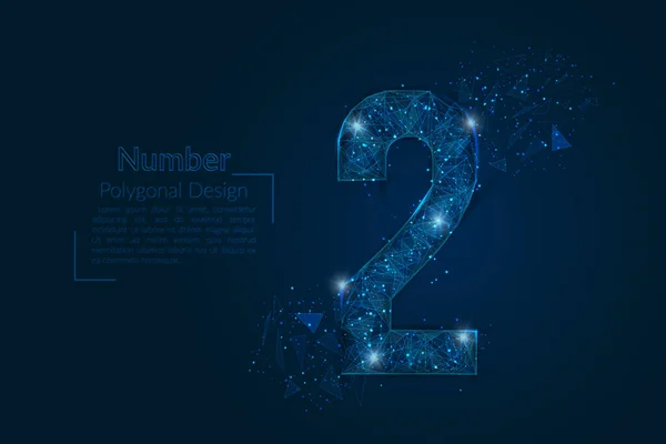 İki numaranın soyut mavi görüntüsü. Çokgen çizimler, gece gökyüzündeki yıldızlara benzer. Ya da cam kırıklarına. Web sitesi, web, internet için dijital tasarım.