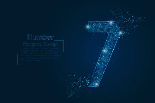 Абстрактное изолированное синее изображение числа семь. Многоугольная иллюстрация выглядит как звезды в тусклом ночном небе в спазе или летающих осколках стекла. Цифровой дизайн для веб-сайтов, веб-сайтов, Интернета. — стоковый вектор