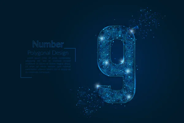 Абстрактное изолированное синее изображение числа 9. Многоугольная иллюстрация выглядит как звезды в тусклом ночном небе в спазе или летающих осколках стекла. Цифровой дизайн для веб-сайтов, веб-сайтов, Интернета. — стоковый вектор