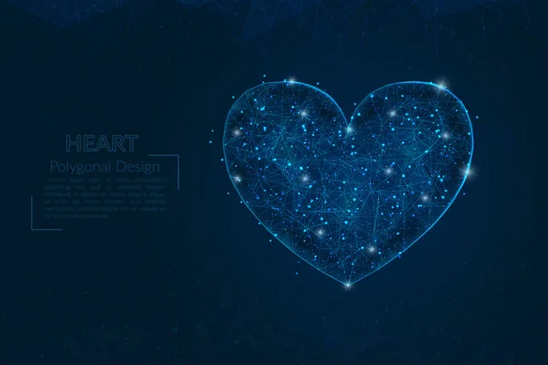 Bir kalbin soyut mavi görüntüsü. Çokgen çizimler, gece gökyüzündeki yıldızlara benzer. Ya da cam kırıklarına. Web sitesi, web, internet için dijital tasarım.
