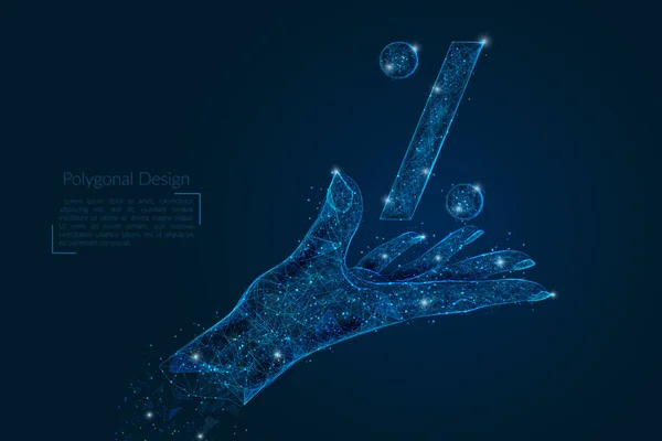 İnsan elinin yüzde yüz sunduğu soyut izole edilmiş görüntüsü. Çokgen düşük poligonal stil illüstrasyon, gece gökyüzündeki yıldızlara benzer..