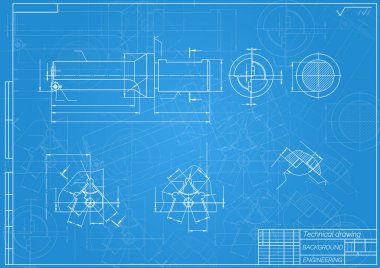 Mavi arka planda makine mühendisliği çizimleri. Musluk aletleri, daha sıkıcı. Teknik Tasarım. Koruyun. Ayrıntılı plan. Vektör illüstrasyonu.