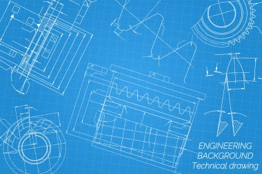 Mavi arka planda makine mühendisliği çizimleri. Musluk aletleri, sıkıcı, kesme aletleri, değirmen makası. Teknik Tasarım. Koruyun. Ayrıntılı plan. Vektör illüstrasyonu.
