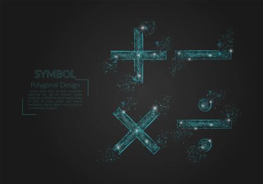 Bir matematik işaretinin soyut mavi görüntüsü. Çokgen çizimler, gece gökyüzündeki yıldızlara benzer. Ya da cam kırıklarına. Web sitesi, web, internet için dijital tasarım