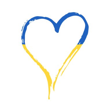 Ukrayna kavramı için dua et. Ukrayna 'yı kurtar ve ben Ukrayna' yı destekliyorum. Ukrayna 'nın kalp şeklinde bayrağı. Vektör İllüstrasyonu beyaza izole edildi