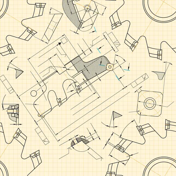 浅层背景的机械工程图纸 技术设计 盖住蓝图 无缝图案 矢量说明 — 图库矢量图片