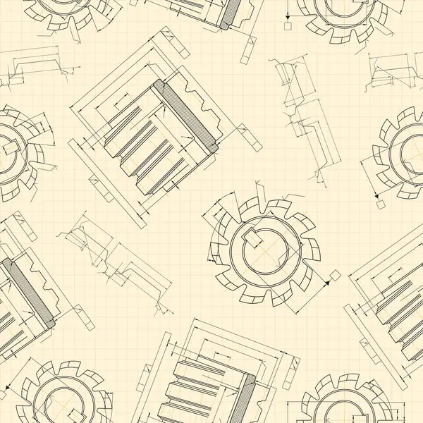 浅层背景的机械工程图纸 技术设计 盖住蓝图 无缝图案 矢量说明 — 图库矢量图片