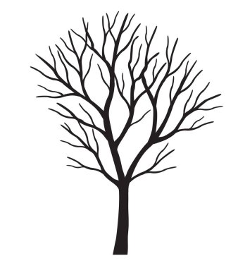 Shape of Black Tree without leaves. Vector outline Illustration. Plant in Garden.
