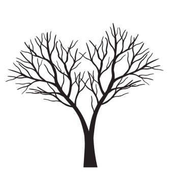 Shape of Black Tree without leaves. Vector outline Illustration. Plant in Garden.