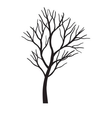 Shape of Black Tree without leaves. Vector outline Illustration. Plant in Garden.