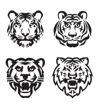 Set Tiger Heads and Logo Icon. Vector Illustration.