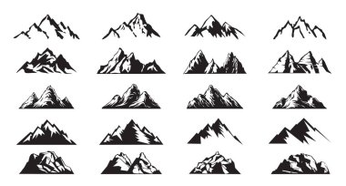 Set Mountain outline images. Vector Illustration and logo.