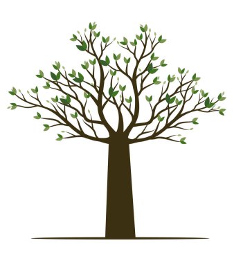 Shape of Spring Tree with Leaves and Roots. Vector outline Illustration. Plant in Garden.