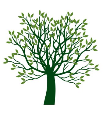 Shape of green Tree with Roots. Vector outline Illustration. Plant in Garden.